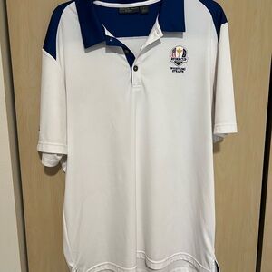 adidas White and Navy Short Sleeve Polo with Chest Crest Whistling Straits Ryder